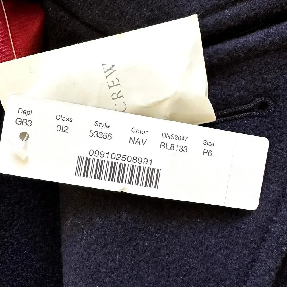 J. Crew Majesty Stadium Wool Peacoat Nello Gori Gold Button Navy Blue NWT P6